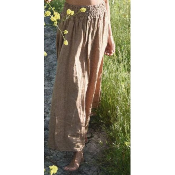 Beachwood Amalfi 100% Linen Maxi Skirt Dress  OS Rye/Tan Italy Boho Versatile - Picture 1 of 6
